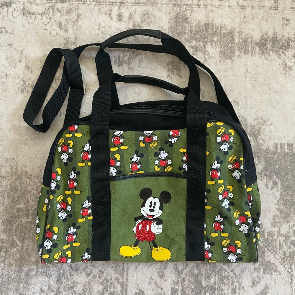 Mickey Mouse Walt Disney Green Canvas Large Tote Diaper Bag Purse Travel - Picture 3 of 12